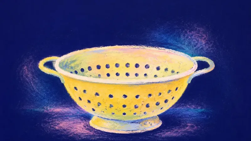 Measured Openings A restored colander with clear open spacing, representing Sunday-night dread easing into balanced o