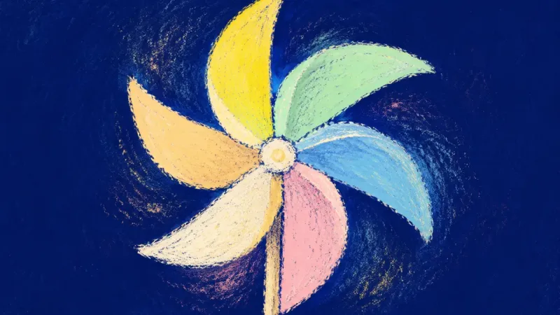 Steady Turn A pinwheel restored to an even open form, reflecting self-trust, calmer pacing, and direct c