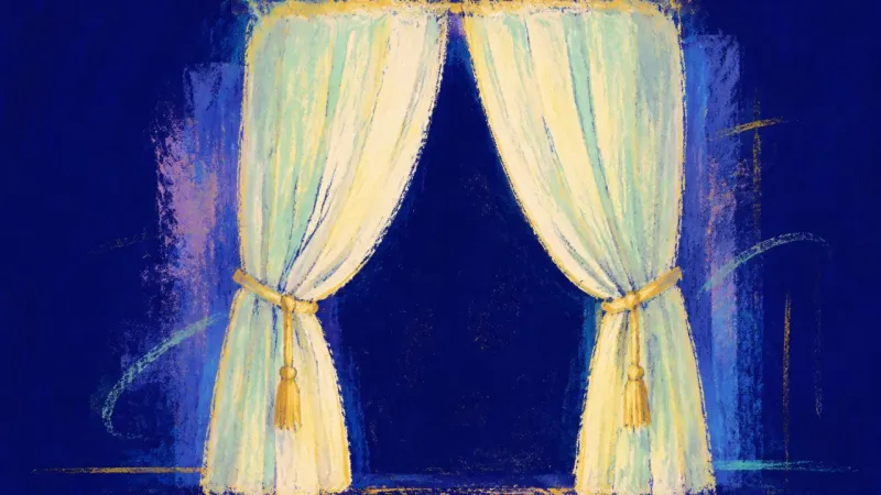 Measured Opening A curtain released into clean pleats, symbolizing calm boundaries and selective sharing without man