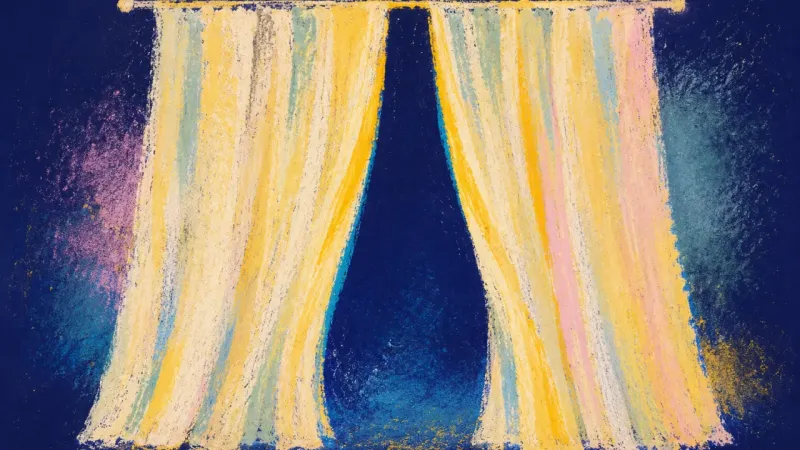 A curtain released into an orderly opening, capturing boundary-led visibility, calmer self-trust, և
