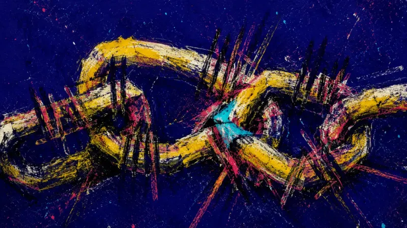Choked Links A chain cinched into a dense knot by chaotic marks, representing control, scorekeeping, and resentm