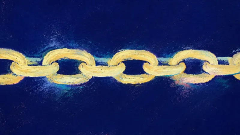 Linked in Balance An untangled chain with evenly spaced links, representing clear agreements, calmer boundaries, and