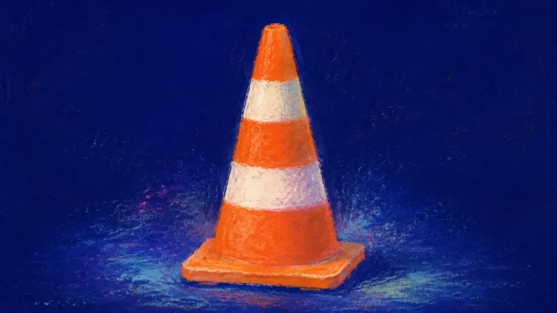 A traffic cone restored to a steady form, representing a calm boundary that protects connection