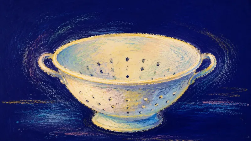 Clear Throughline A restored colander with open perforations and steady order, expressing self-trust regained through