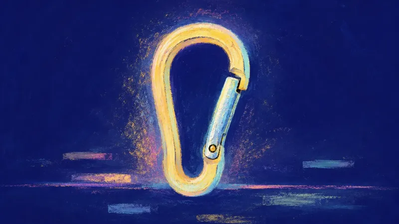 Steady Opening An abstract carabiner regaining an open, balanced shape, representing self-trust, honest reachingout
