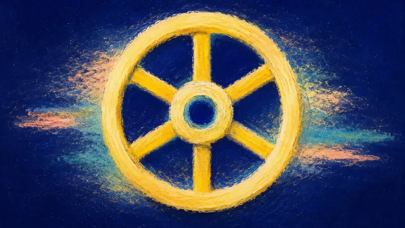 Restored Circulation A valve wheel reopened into balanced order, reflecting a calmer money practice built on flexibility,