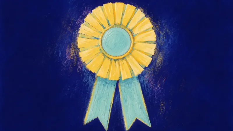 Chosen Measure An award rosette restored to an open, balanced form, representing self-respect held steady while the