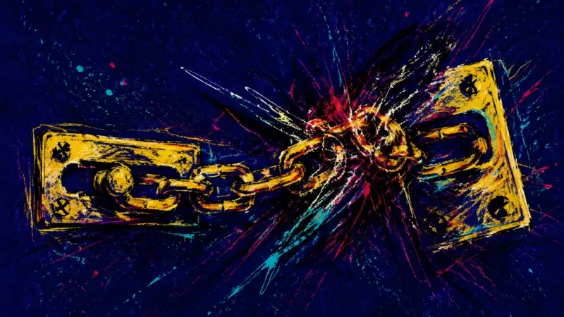Choked Threshold An abstract image of home hypervigilance, where safety turns into a cramped loop of checking, c