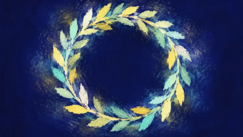 A restored open wreath representing origins named as fact while identity settles into present-day wh