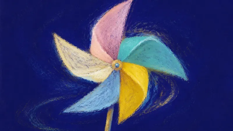 Chosen Direction An abstract pinwheel restored to balanced form, expressing calm prioritization, simple boundaries, a