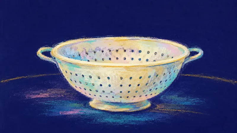 Measured Enough An open colander restored to clean order, representing healthy limits, calmer rest, and trust that