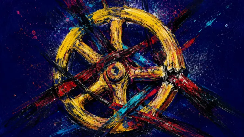 Seized Flow An abstract burnout image of a jammed valve wheel, showing oppressive overcontrol and a life���