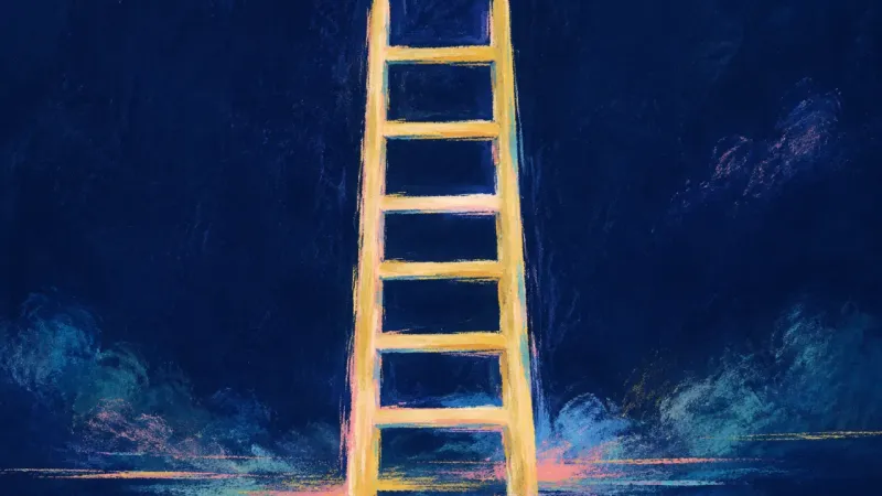 Reclaimed Ascent A restored ladder with even rungs and open spacing, symbolizing self-trust, calm boundaries, and aal