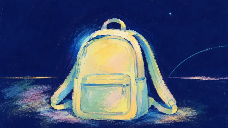 Returned Capacity A restored backpack with released straps and balanced form, representing caring friendship held in a
