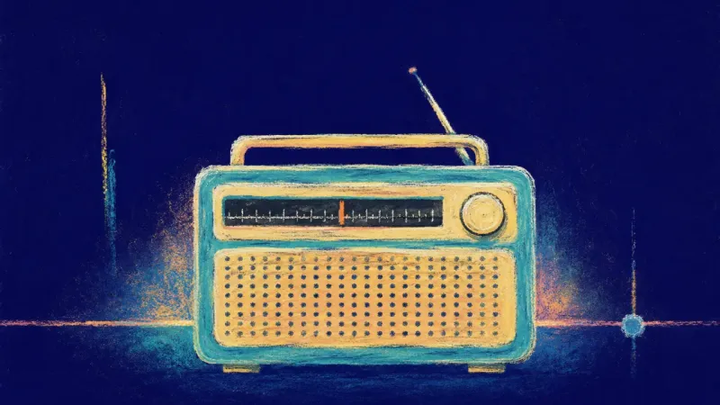 Clear Channel An abstract radio regains clean structure and steady tuning, expressing a resolved privacy boundary