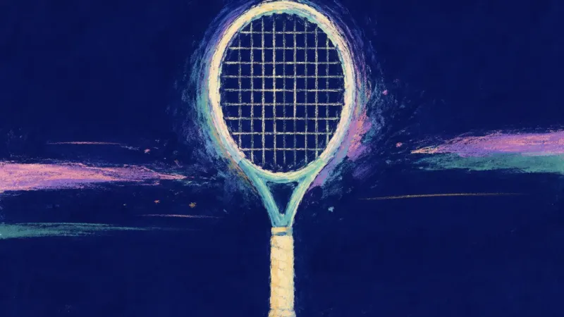 Balanced Tension A restored tennis racket with an even open grid, expressing a fair roommate choice supported by c