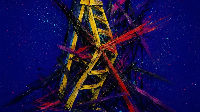 A distorted step ladder tangled in chaotic lines, representing rejection sensitivity, indecision, an