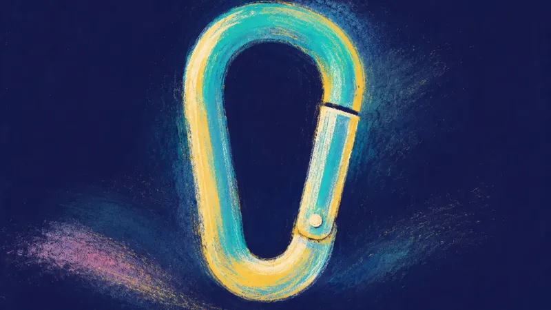 Open Terms An abstract carabiner restored to a balanced open form, expressing chosen privacy, clear terms, and