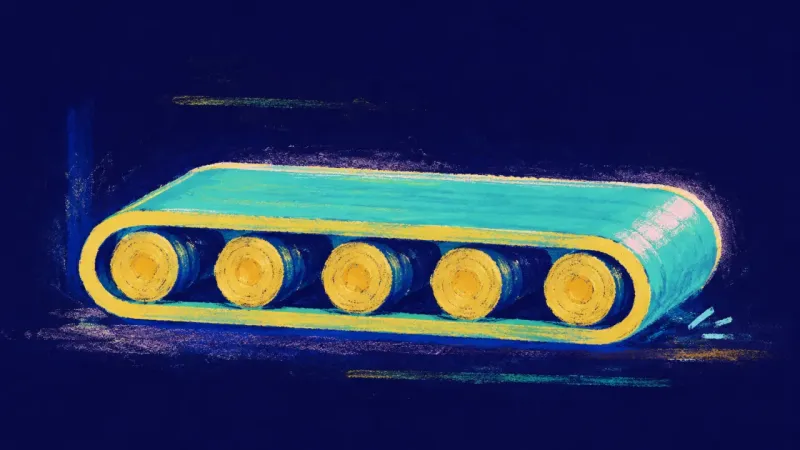 Aligned Rhythm A restored conveyor belt in clean order, representing career self-trust, visible collaboration, and