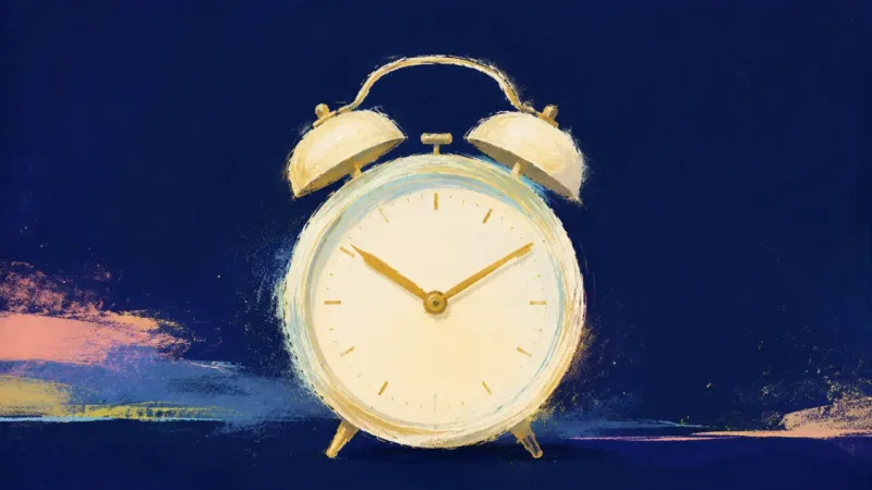 Steady Hour An alarm clock restored to balanced order, representing protected capacity, steadier routines, and