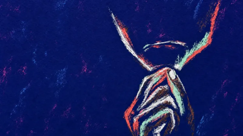 The Held Verdict A cropped clenched jaw and a finger rubbed raw, capturing the private shame spiral triggered by a lo