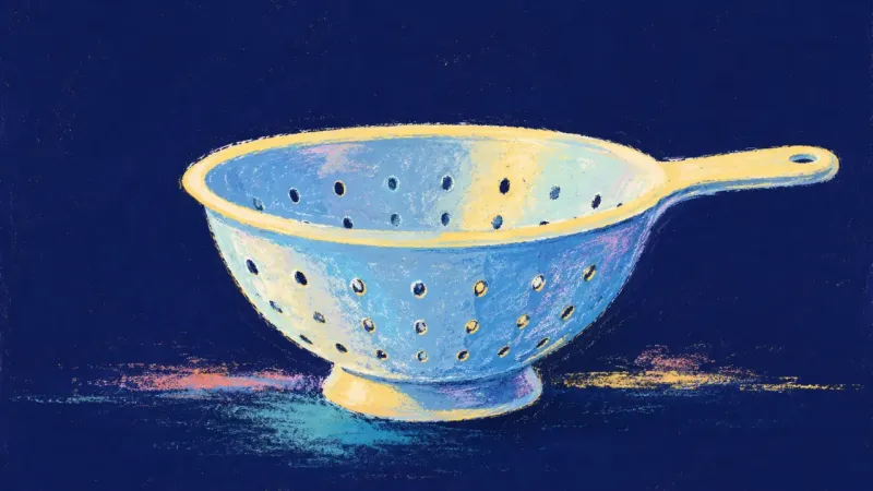 Ordered Openings A restored colander with even openings and balanced shape, symbolizing a calm, values-based decision
