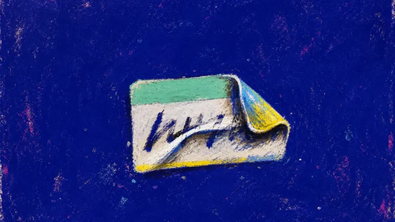 A peeled name badge creased across its printed name, symbolizing the strain of being pinned to anout