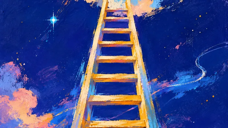 Steady Ascent A restored ladder with even rungs and open spacing, representing a self-chosen identity built throug