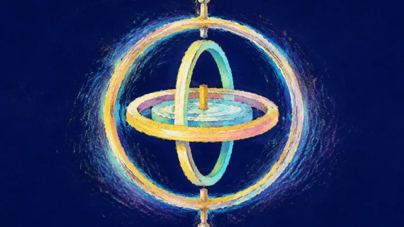 Steady Axis A gyroscope restored to balanced rings and a steady center, symbolizing self-trust, clear boundaries