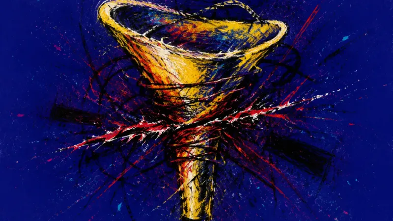 Choked Sequence A funnel crushed and clogged by chaotic lines, showing overload, rapid task-switching, and fear of