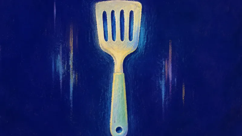 Steady Return An abstract visual of anxious attachment easing as a restored spatula regains open rhythm, showing