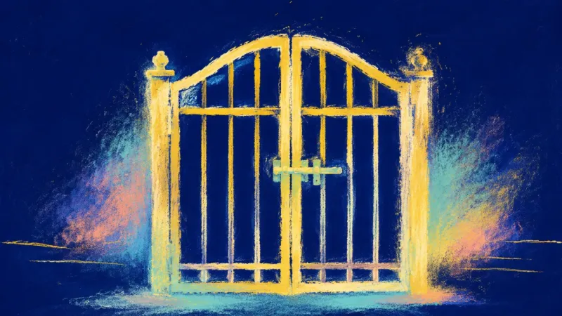 Access Defined A restored gate with even bars and a settled latch, representing clear terms, balanced access, and