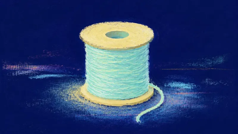 Rewound Truth A neatly rewound spool with a steady open tail, representing concise communication, self-respect, a
