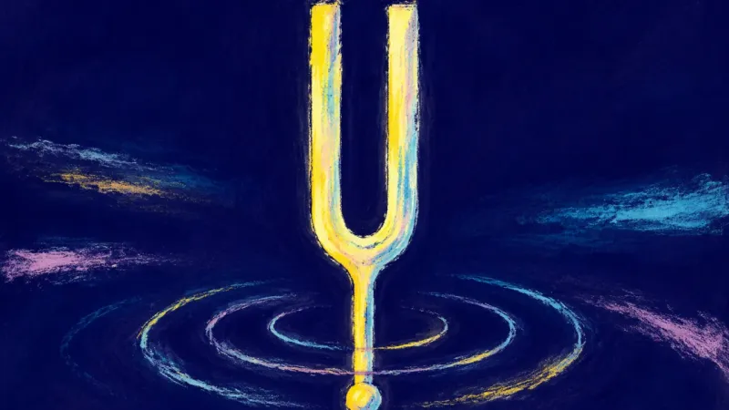True Pitch A tuning fork restored to balance, representing calm reality-checking, direct questions, and trust i