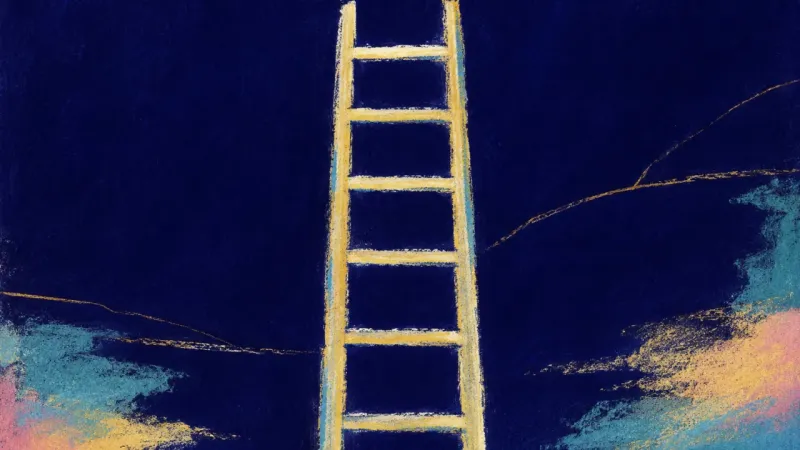 Steady Ascent A ladder restored to even spacing and open order, reflecting self-trust, calm courage, and a clear