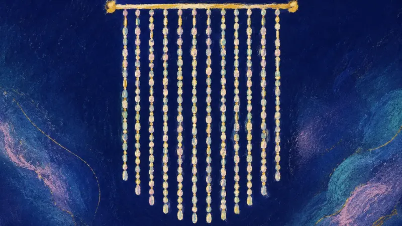 Restored Threshold A bead curtain released into even strands, representing restored boundaries, explicit consent, and