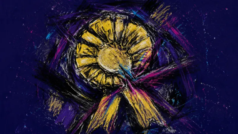 Crushed Recognition An abstract rosette crushed into disorder, symbolizing approval anxiety, self-surveillance, and fear