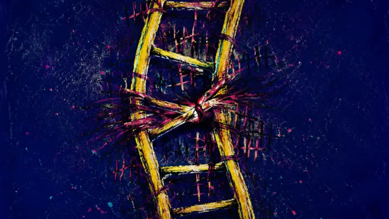 Bent Rungs An abstract representation of career comparison, showing a ladder warped and constricted by compuls