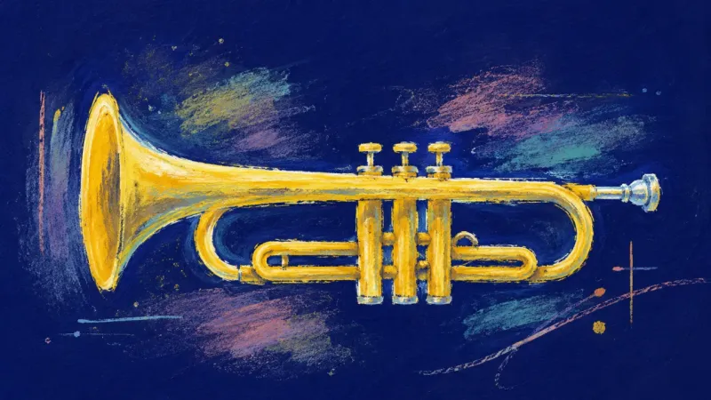 A restored trumpet with open curves and steady form, symbolizing calm self-trust in ordinary public