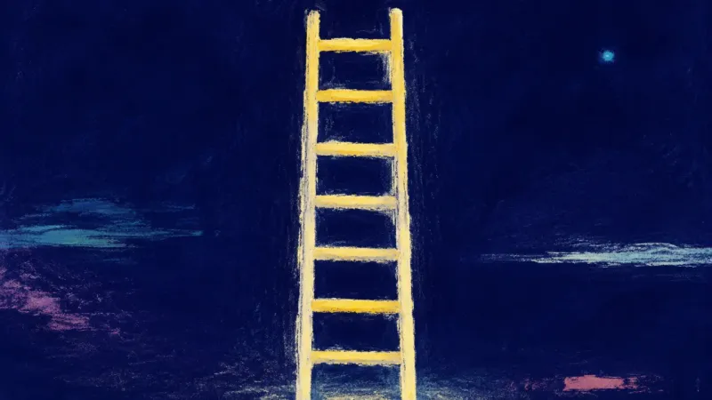 Measured Ascent A restored ladder with even rungs and open order, representing structured improvement, self-trust, a