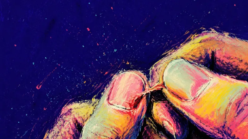 Proof Before Warmth A hand picking a torn strip of skin beside a fingernail, symbolizing the urge to find flaws the 순간?