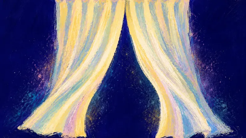 A curtain released into even folds and an open drape, representing direct self-expression, steadier