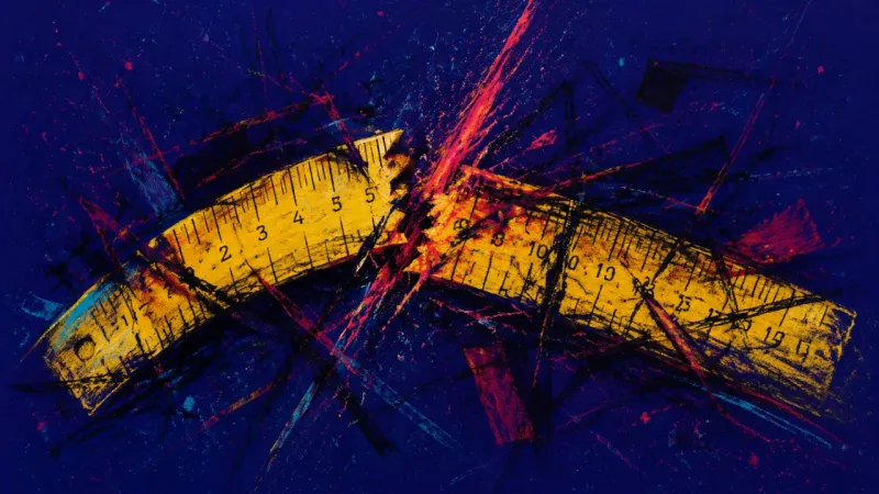 Bent Standards A warped ruler snarled in chaotic marks, representing humiliation, self-silencing, and the pressure