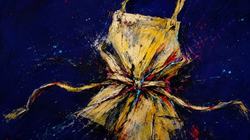 An abstract apron cinched into tangled pressure, representing resentment, over-functioning, and fear