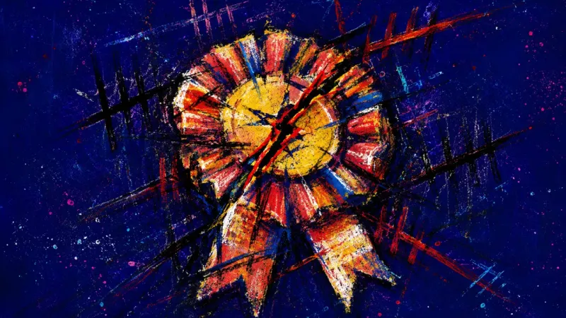 Crushed Merit A crushed rosette tangled in scoring lines, symbolizing conditional self-worth, overwork, and the pr