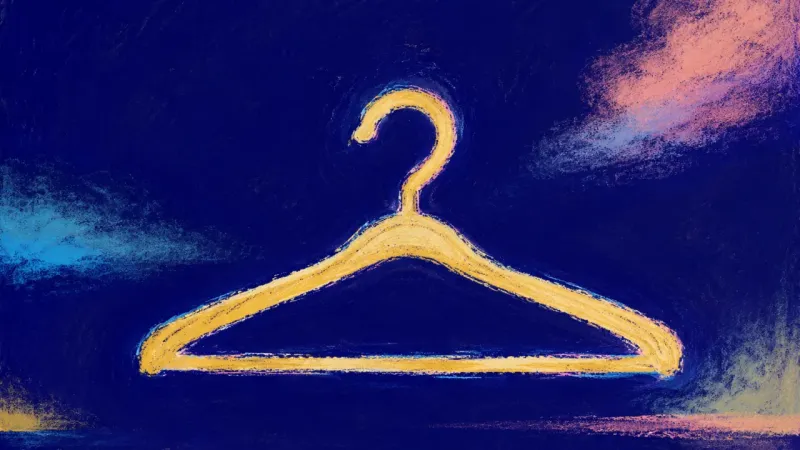 Chosen Shape An abstract hanger restored to a balanced outline, representing a calm RSVP choice made from self-re