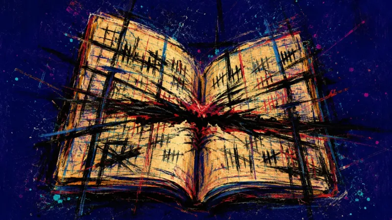 Audit Cage An abstract ledger warped by obsessive tallying, showing timeline shame, comparison, and paralysis r