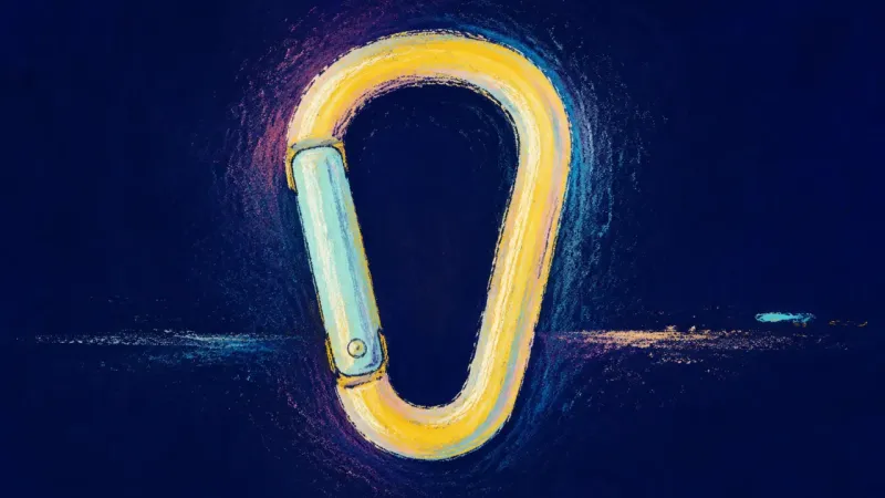 A restored carabiner with clean alignment and a calm open form, reflecting steadier boundaries, πρακ