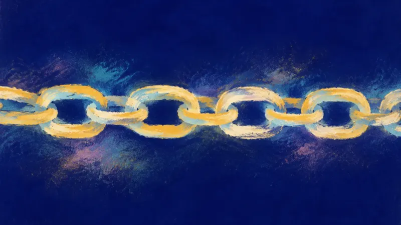 An abstract chain restored to open order, expressing self-respect, calm communication, and trust th