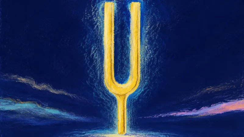 A restored tuning fork with open, even spacing, representing a career choice made through calm prior